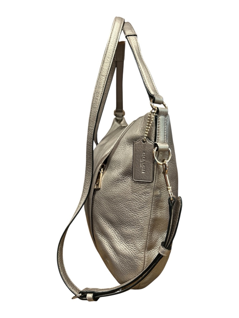 Coach Metallic Silver Pebbled Leather Shoulder Bag - Picture 2 of 9